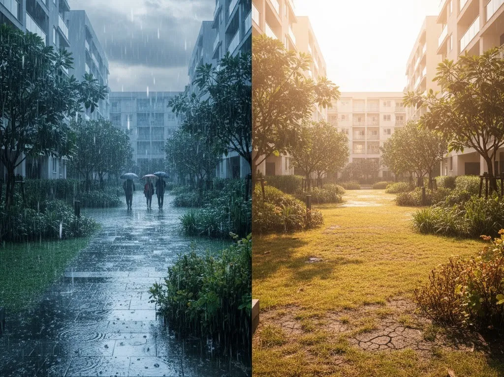 Ejemplo de épocas en las que se debe saber cómo preparar tu jardín para la temporada de lluvias o calor intenso. Fotografías de climas en los que es importante saber cómo preparar tu jardín para la temporada de lluvias o calor intenso.