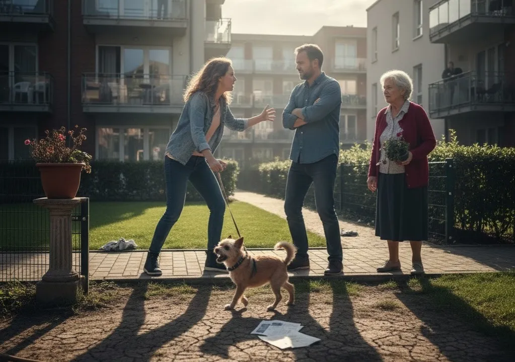 Ejemplo de las consecuencias que pueden tener los errores más comunes reglamento de condominio en la convivencia. Vecinos entrando en conflicto por desacuerdos con las mascotas por errores más comunes reglamento de condominio.